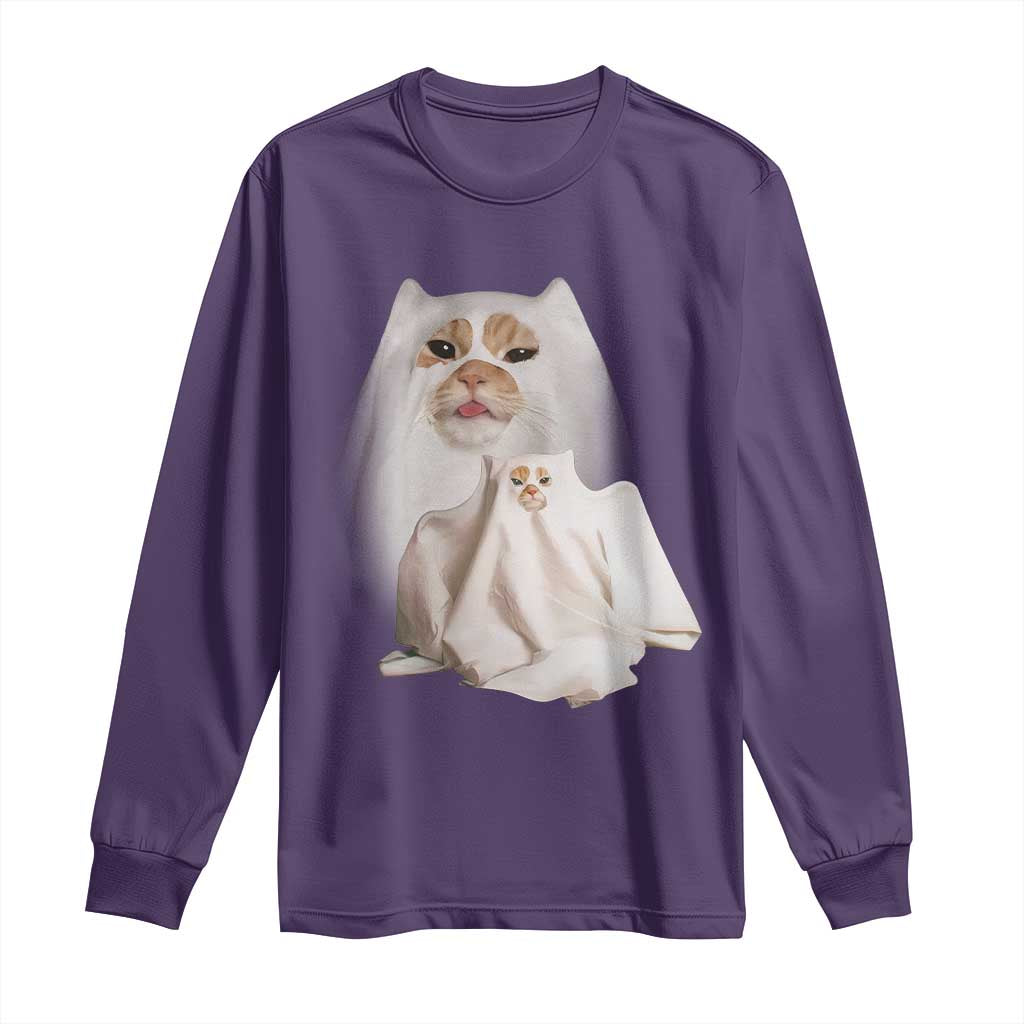 Funny Halloween Ghost Cat Meme Long Sleeve Shirt - Wonder Print Shop