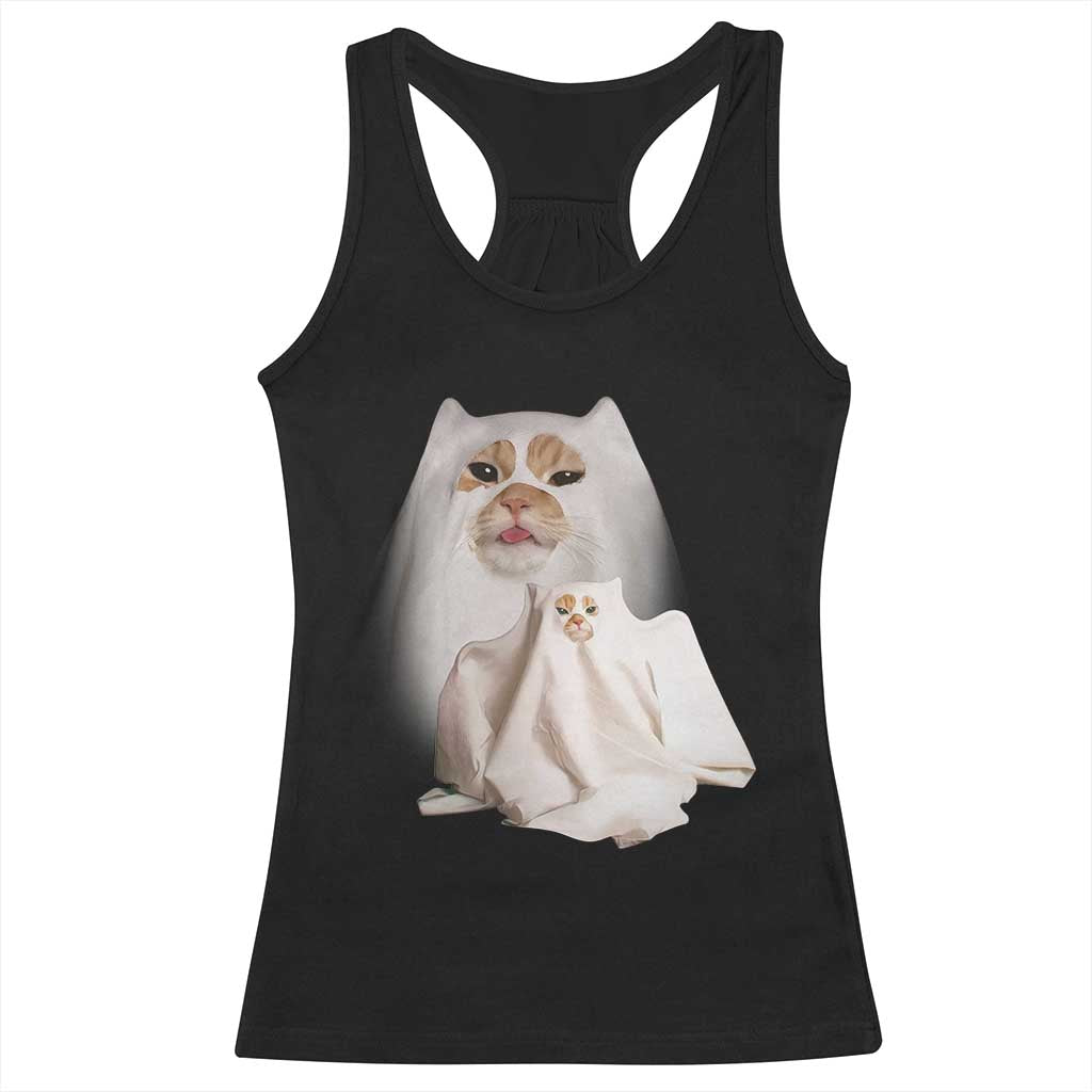 Funny Halloween Ghost Cat Meme Racerback Tank Top - Wonder Print Shop