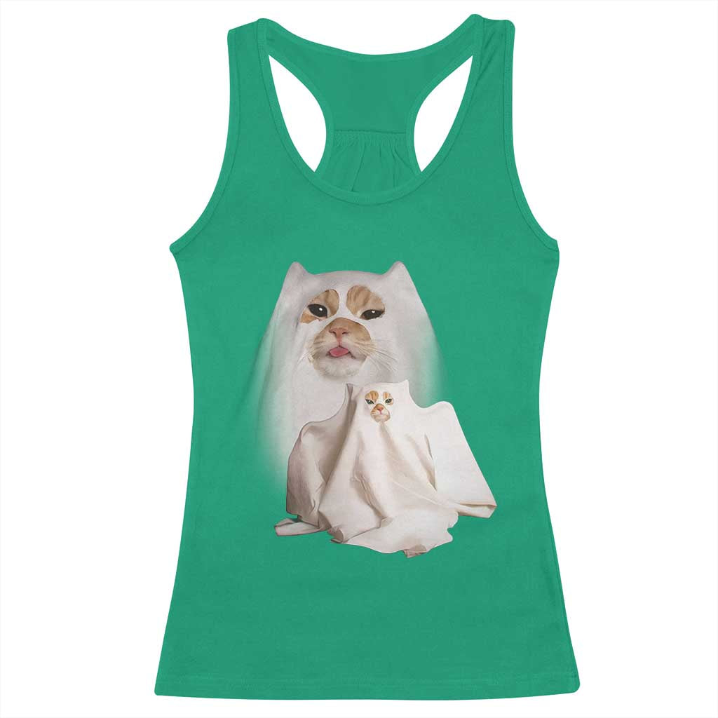 Funny Halloween Ghost Cat Meme Racerback Tank Top - Wonder Print Shop