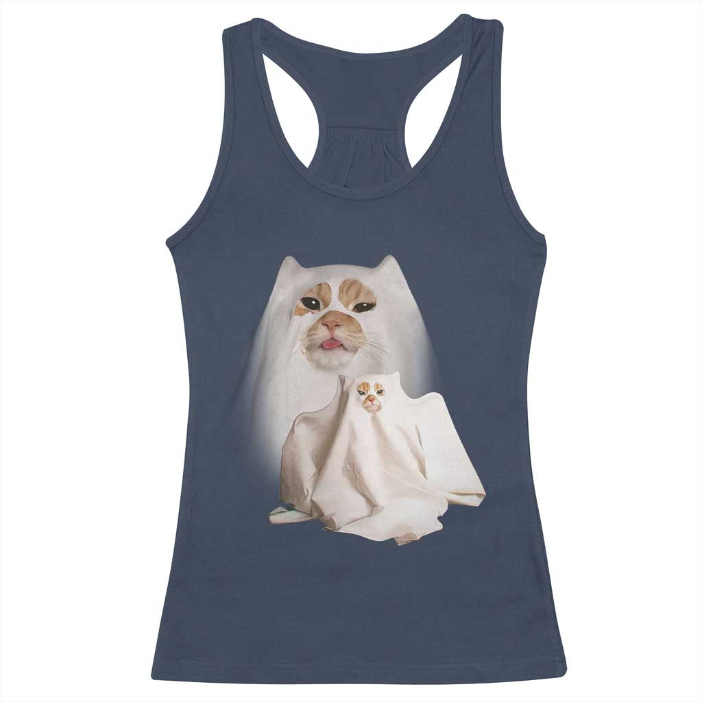 Funny Halloween Ghost Cat Meme Racerback Tank Top - Wonder Print Shop