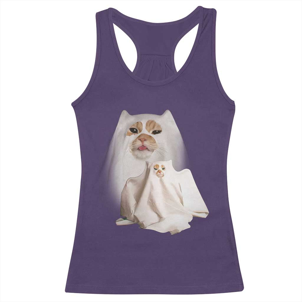 Funny Halloween Ghost Cat Meme Racerback Tank Top - Wonder Print Shop