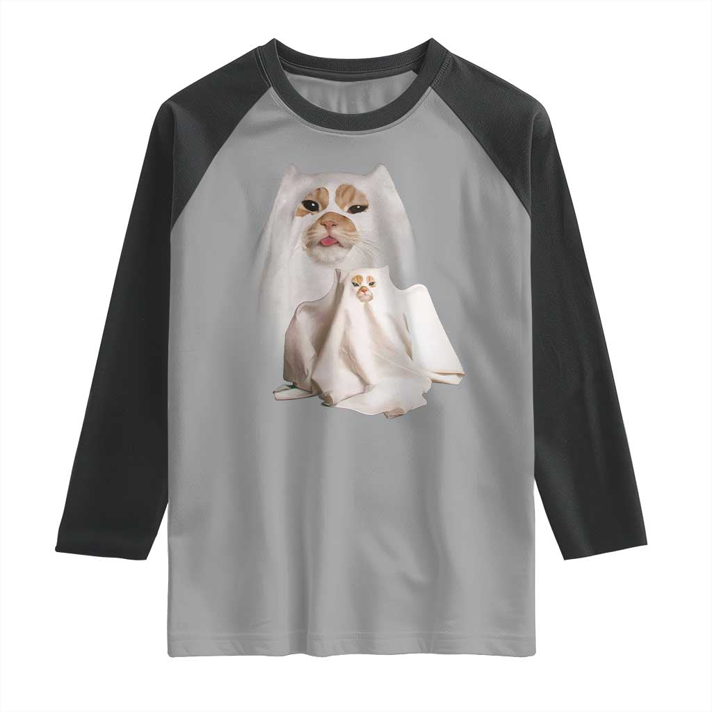 Funny Halloween Ghost Cat Meme Raglan Shirt - Wonder Print Shop