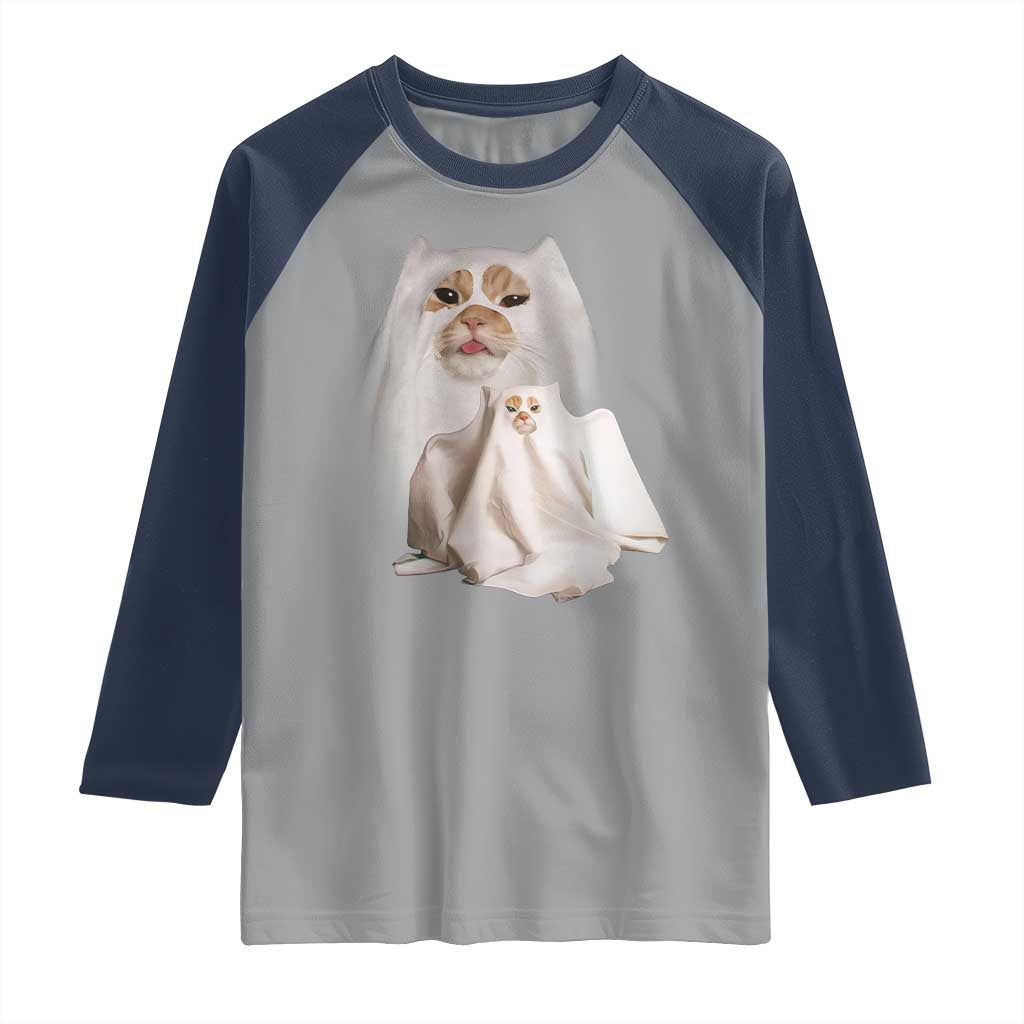 Funny Halloween Ghost Cat Meme Raglan Shirt - Wonder Print Shop