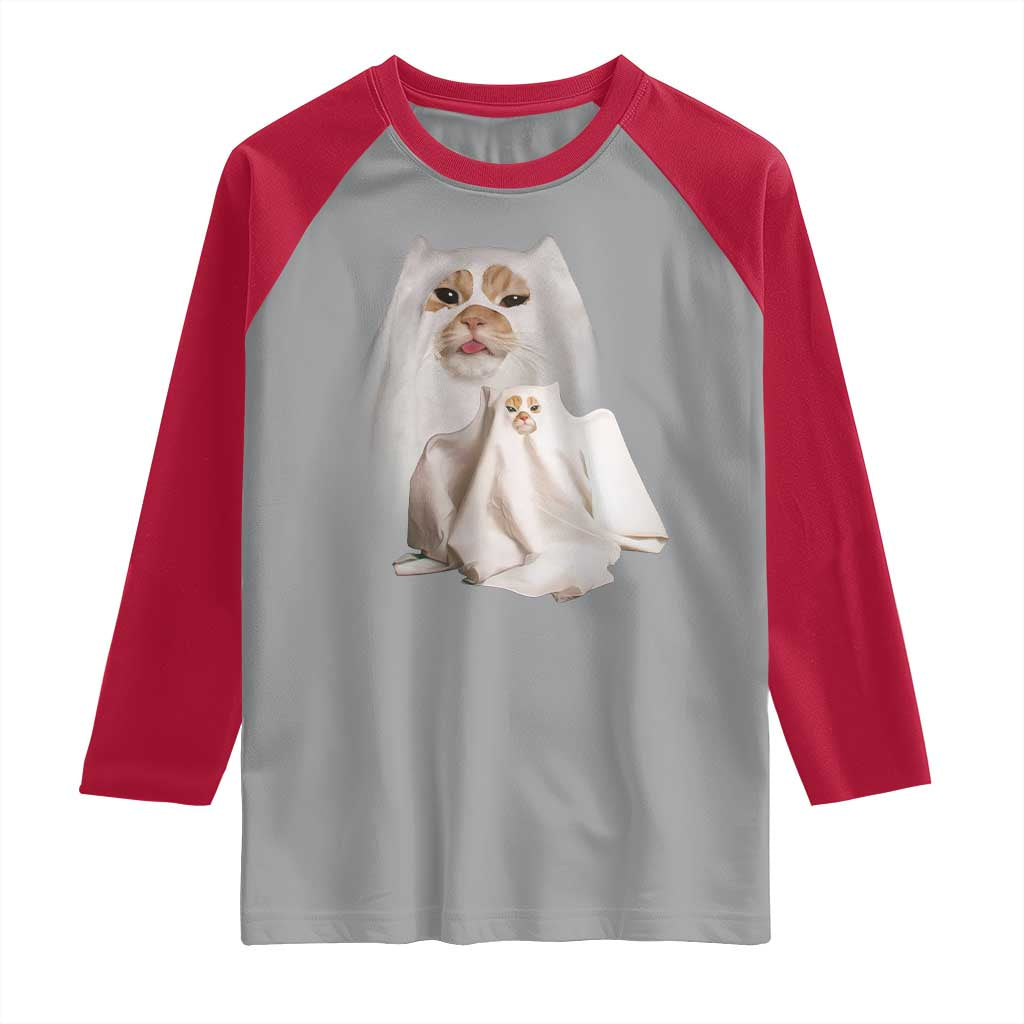 Funny Halloween Ghost Cat Meme Raglan Shirt - Wonder Print Shop