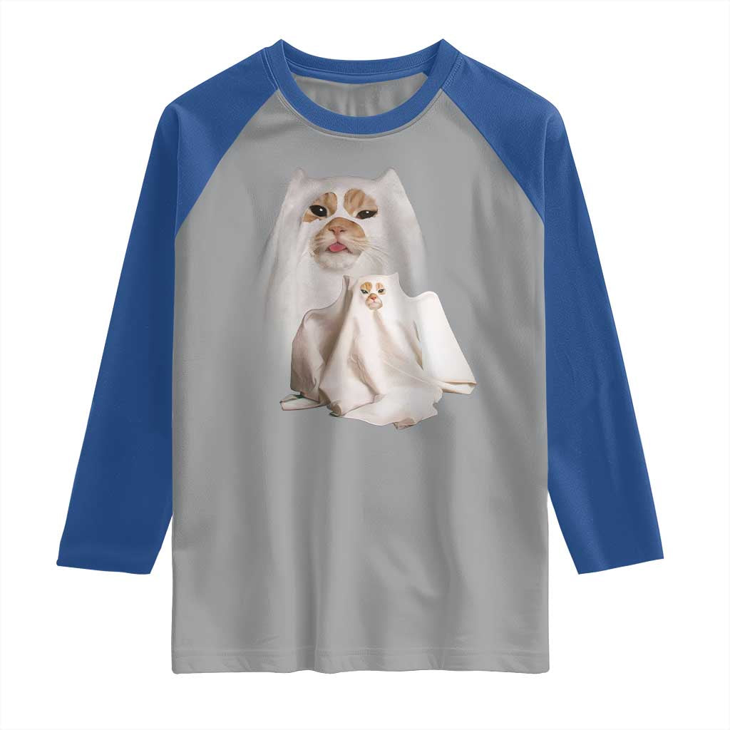 Funny Halloween Ghost Cat Meme Raglan Shirt - Wonder Print Shop
