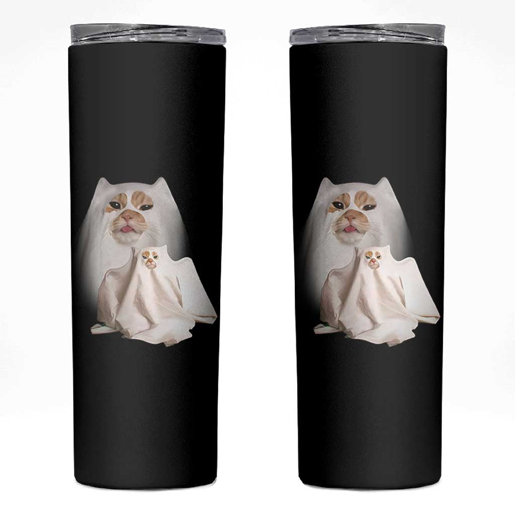 Funny Halloween Ghost Cat Meme Skinny Tumbler - Wonder Print Shop