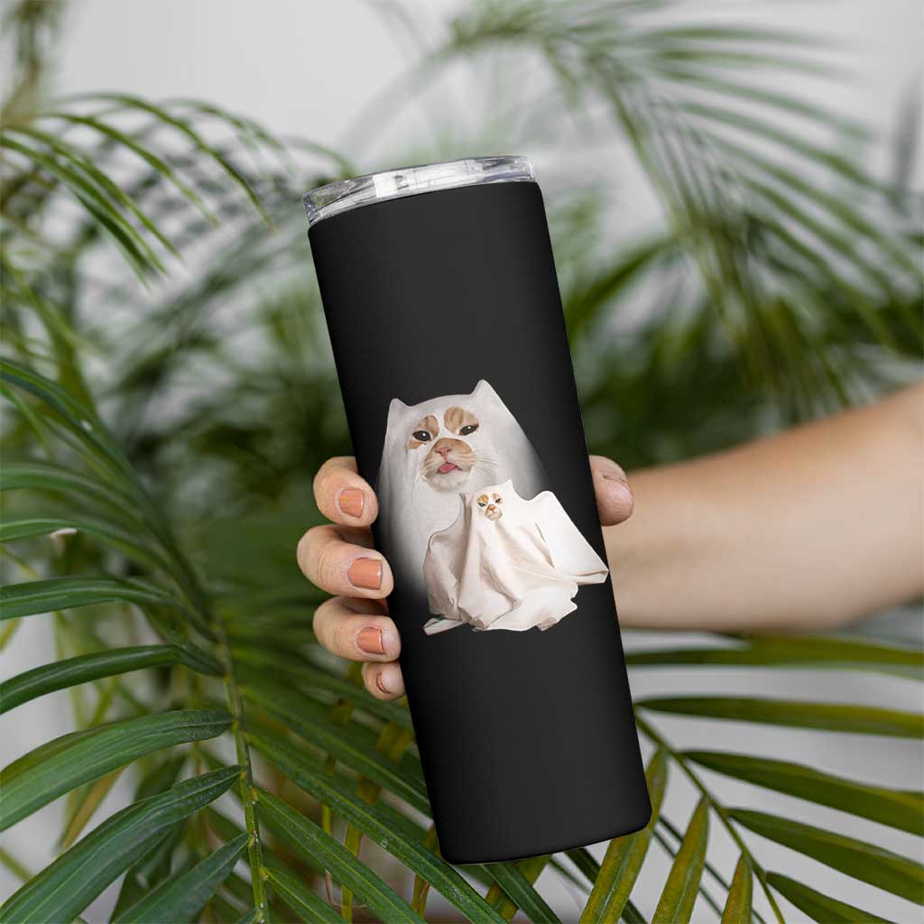 Funny Halloween Ghost Cat Meme Skinny Tumbler - Wonder Print Shop