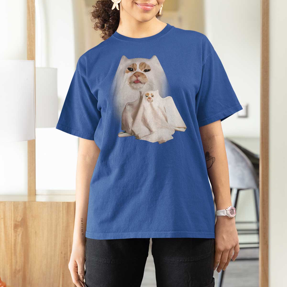 Funny Halloween Ghost Cat Meme T Shirt For Women - Wonder Print Shop