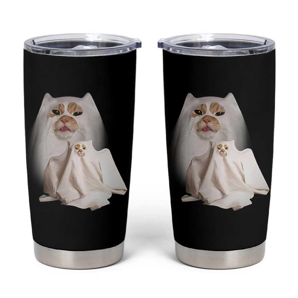 Funny Halloween Ghost Cat Meme Tumbler Cup - Wonder Print Shop