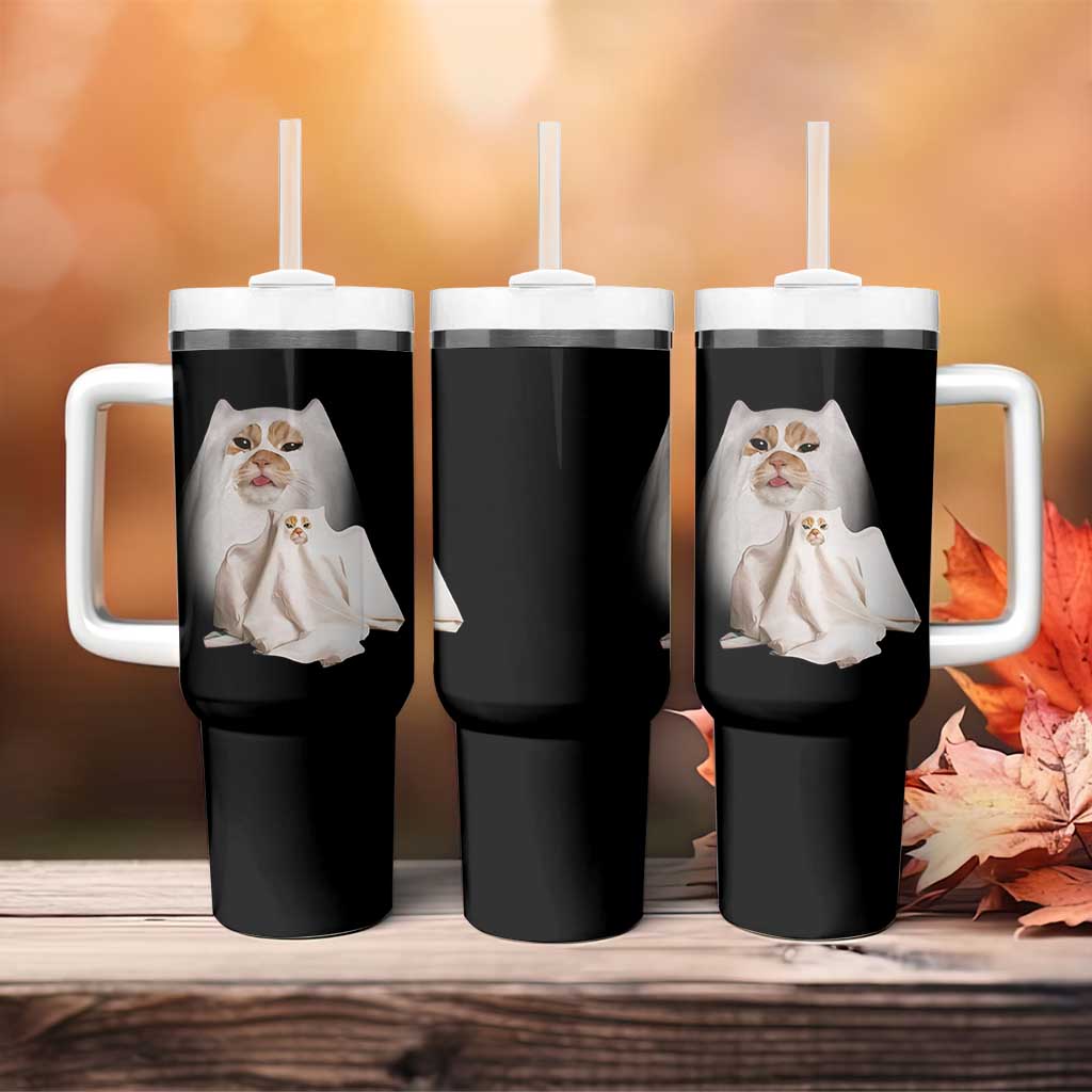 Funny Halloween Ghost Cat Meme Tumbler With Handle - Wonder Print Shop