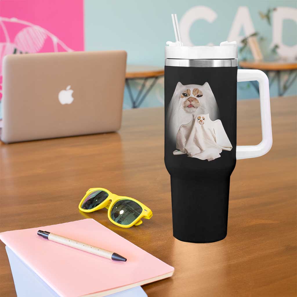 Funny Halloween Ghost Cat Meme Tumbler With Handle - Wonder Print Shop