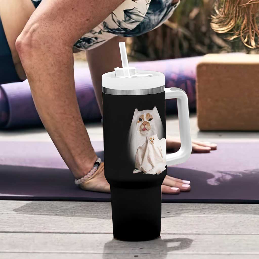 Funny Halloween Ghost Cat Meme Tumbler With Handle - Wonder Print Shop