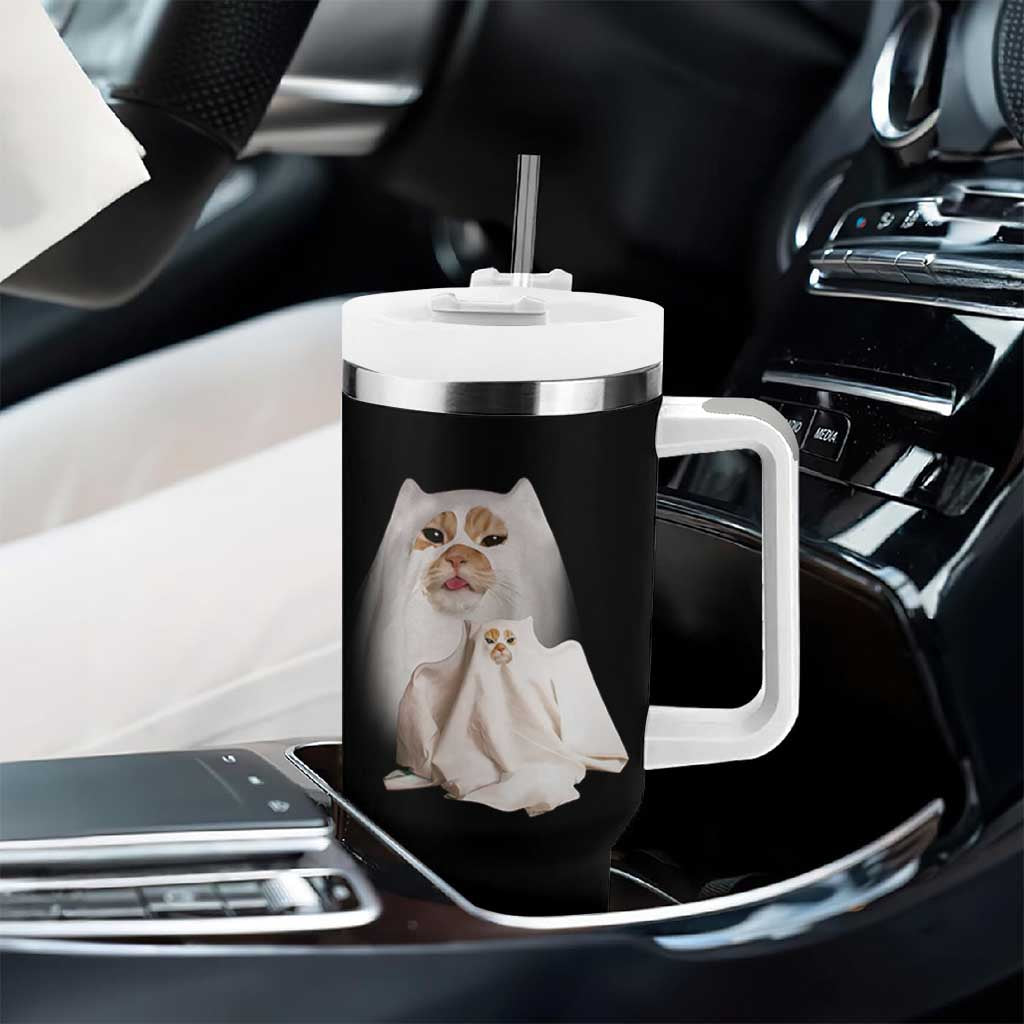 Funny Halloween Ghost Cat Meme Tumbler With Handle - Wonder Print Shop