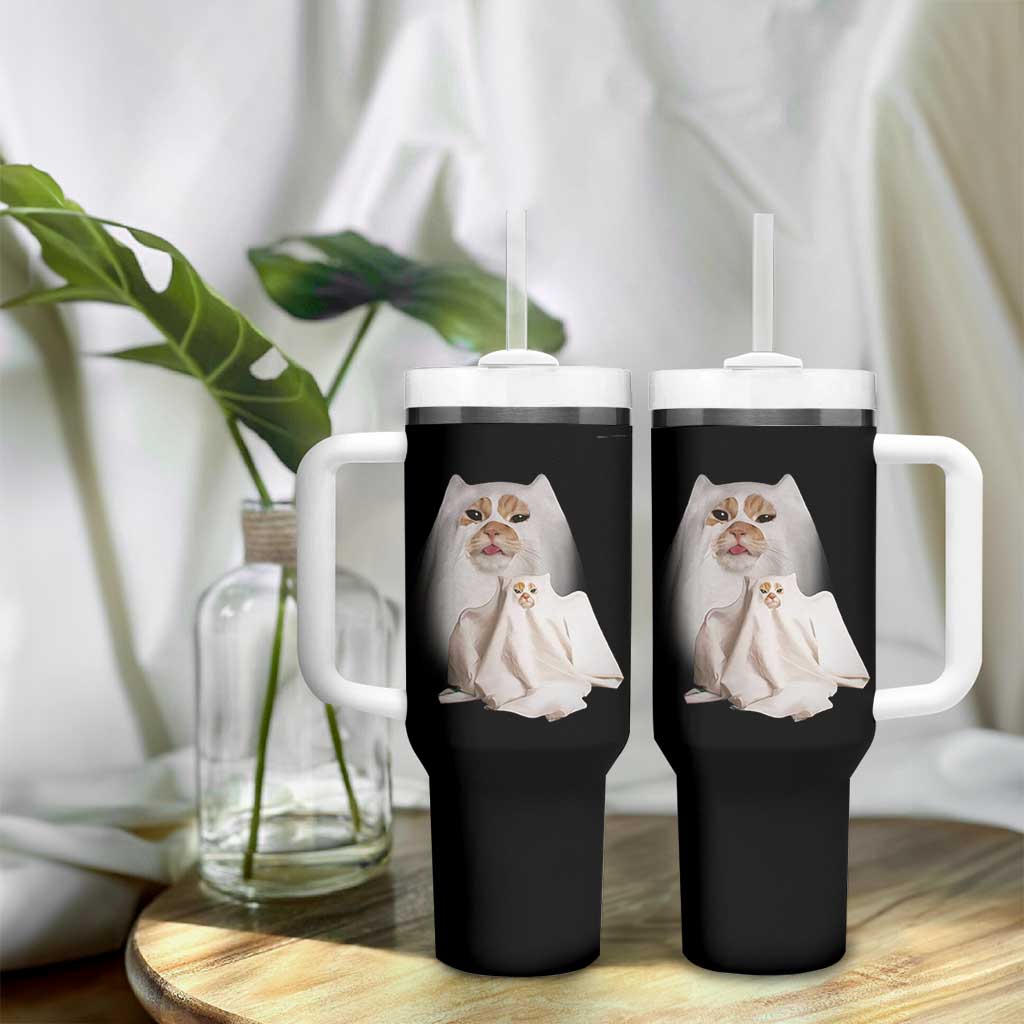 Funny Halloween Ghost Cat Meme Tumbler With Handle - Wonder Print Shop