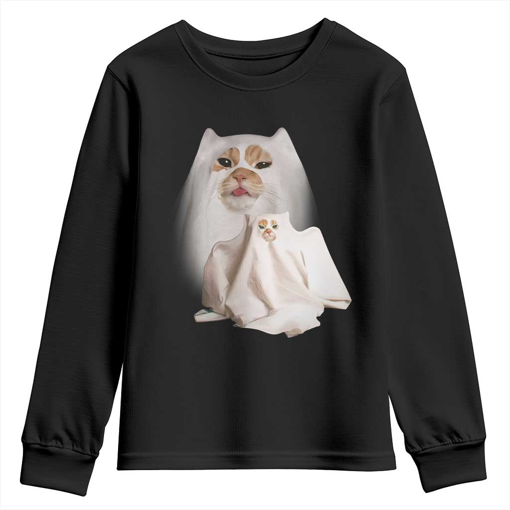 Funny Halloween Ghost Cat Meme Youth Sweatshirt - Wonder Print Shop