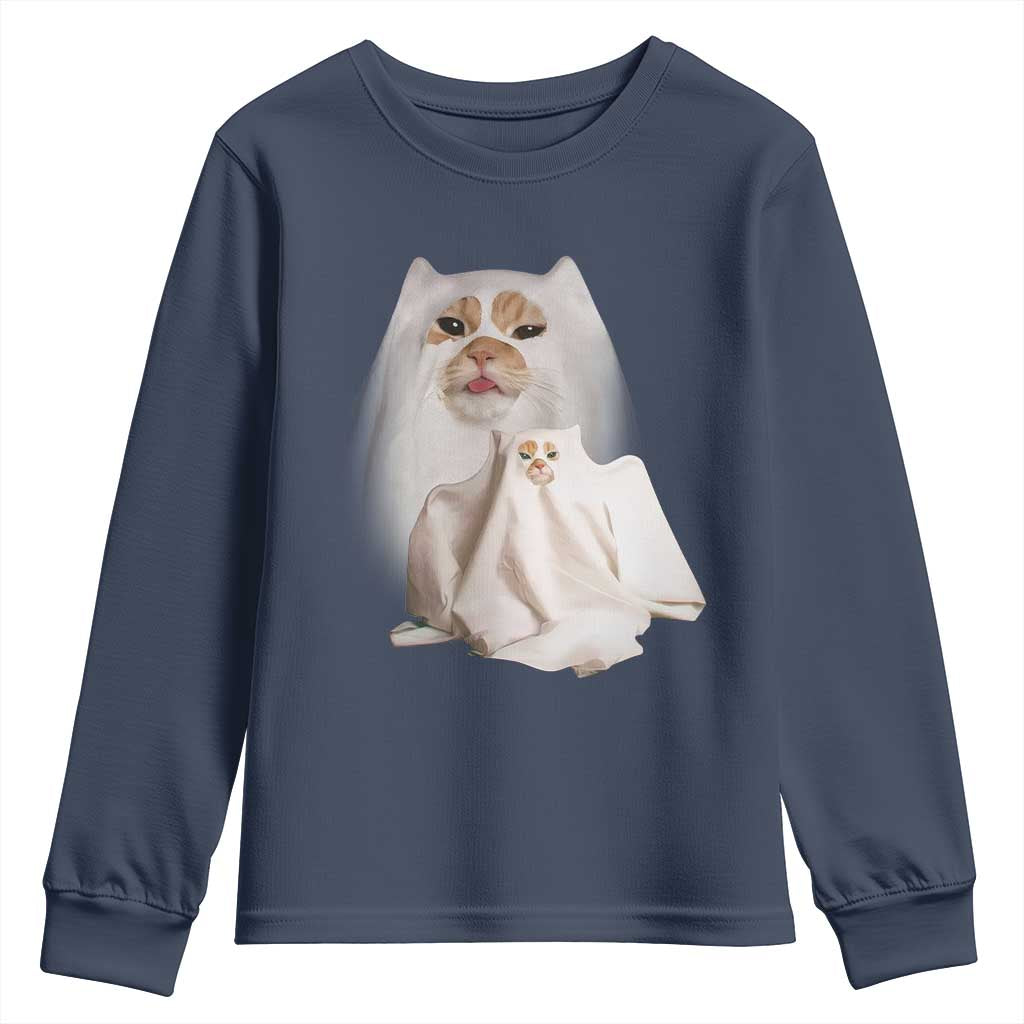 Funny Halloween Ghost Cat Meme Youth Sweatshirt - Wonder Print Shop