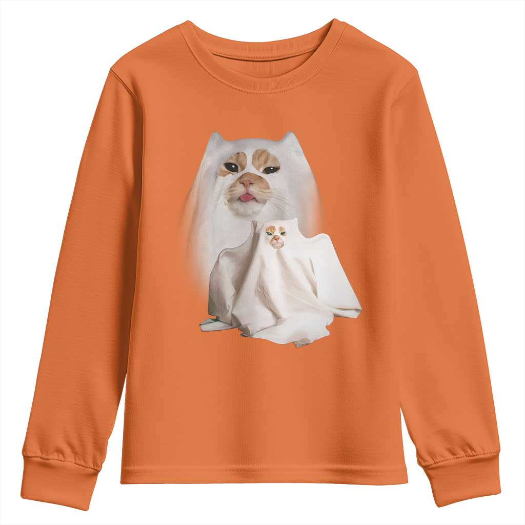 Funny Halloween Ghost Cat Meme Youth Sweatshirt - Wonder Print Shop