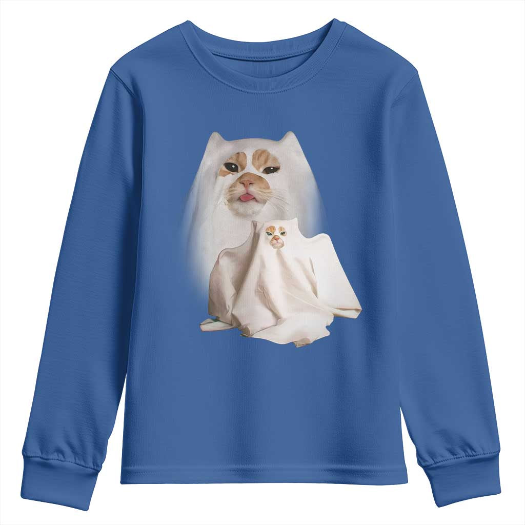 Funny Halloween Ghost Cat Meme Youth Sweatshirt - Wonder Print Shop