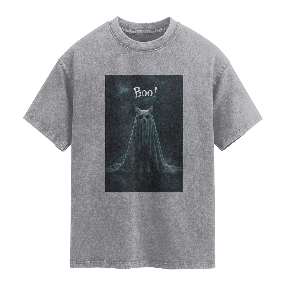 Cat Halloween Washed Cotton T-Shirt Spooky Season Ghost Kitten Haunted Mansion