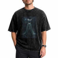 Cat Halloween Washed Cotton T-Shirt Spooky Season Ghost Kitten Haunted Mansion