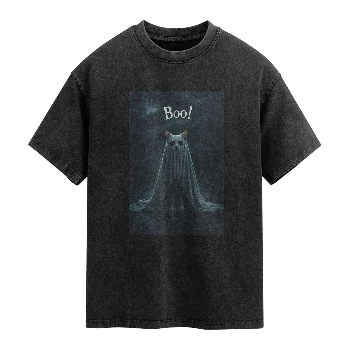 Cat Halloween Washed Cotton T-Shirt Spooky Season Ghost Kitten Haunted Mansion