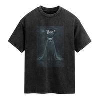 Cat Halloween Washed Cotton T-Shirt Spooky Season Ghost Kitten Haunted Mansion