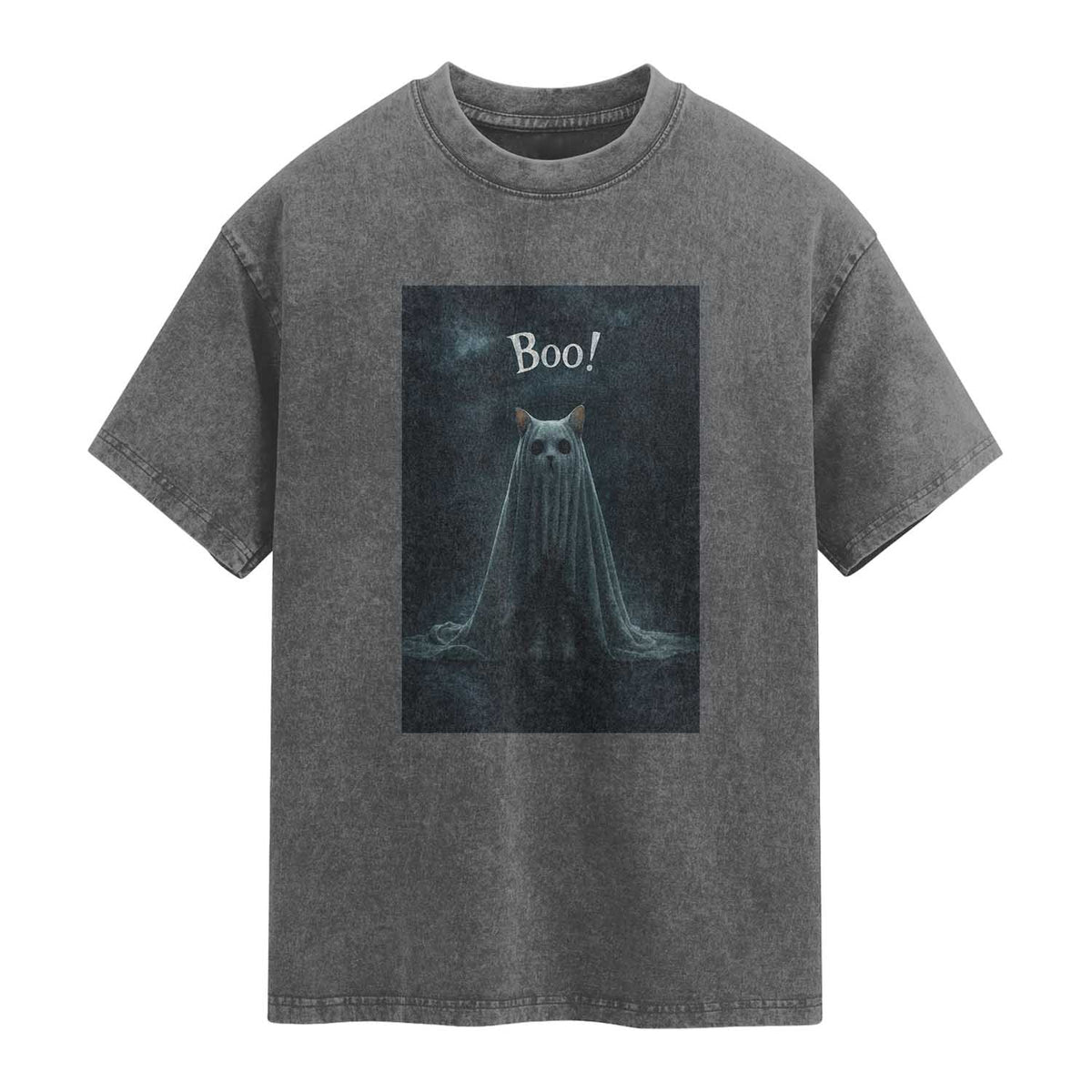 Cat Halloween Washed Cotton T-Shirt Spooky Season Ghost Kitten Haunted Mansion