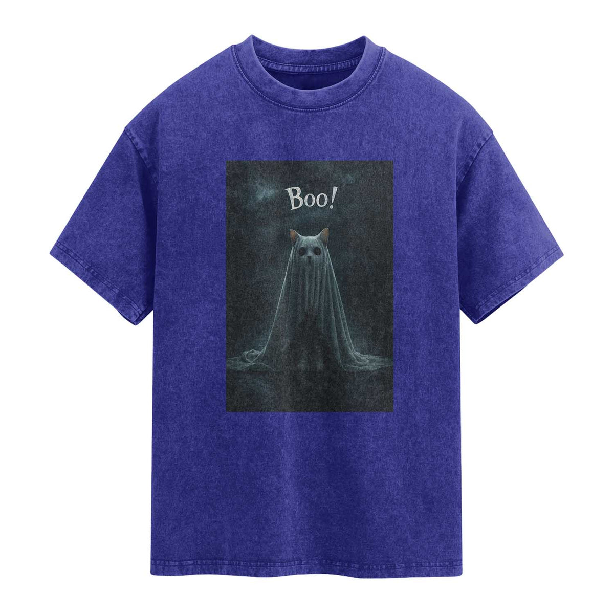 Cat Halloween Washed Cotton T-Shirt Spooky Season Ghost Kitten Haunted Mansion