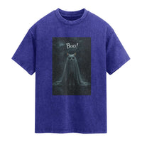 Cat Halloween Washed Cotton T-Shirt Spooky Season Ghost Kitten Haunted Mansion