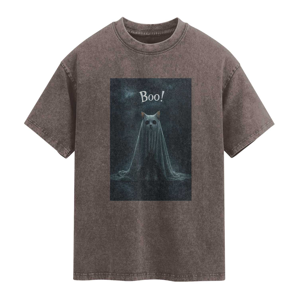 Cat Halloween Washed Cotton T-Shirt Spooky Season Ghost Kitten Haunted Mansion