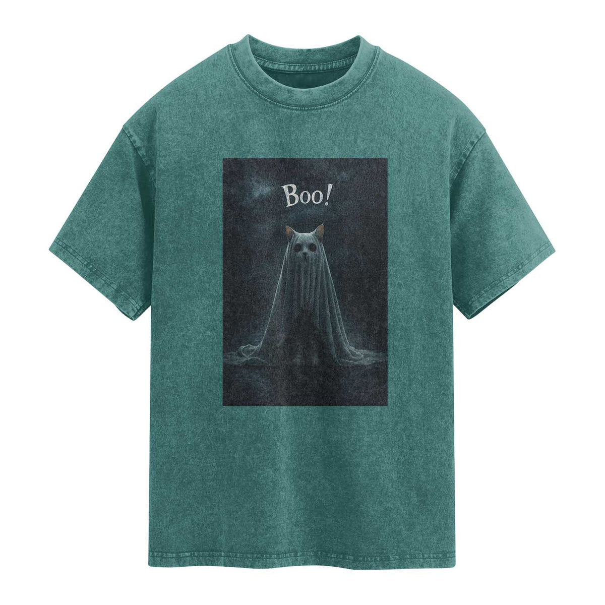 Cat Halloween Washed Cotton T-Shirt Spooky Season Ghost Kitten Haunted Mansion