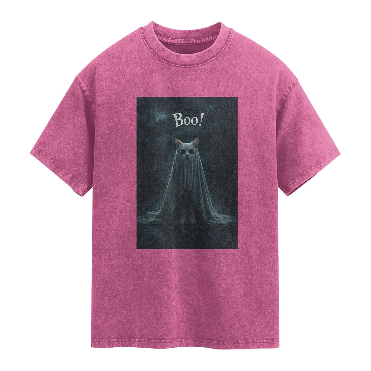 Cat Halloween Washed Cotton T-Shirt Spooky Season Ghost Kitten Haunted Mansion