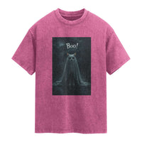 Cat Halloween Washed Cotton T-Shirt Spooky Season Ghost Kitten Haunted Mansion