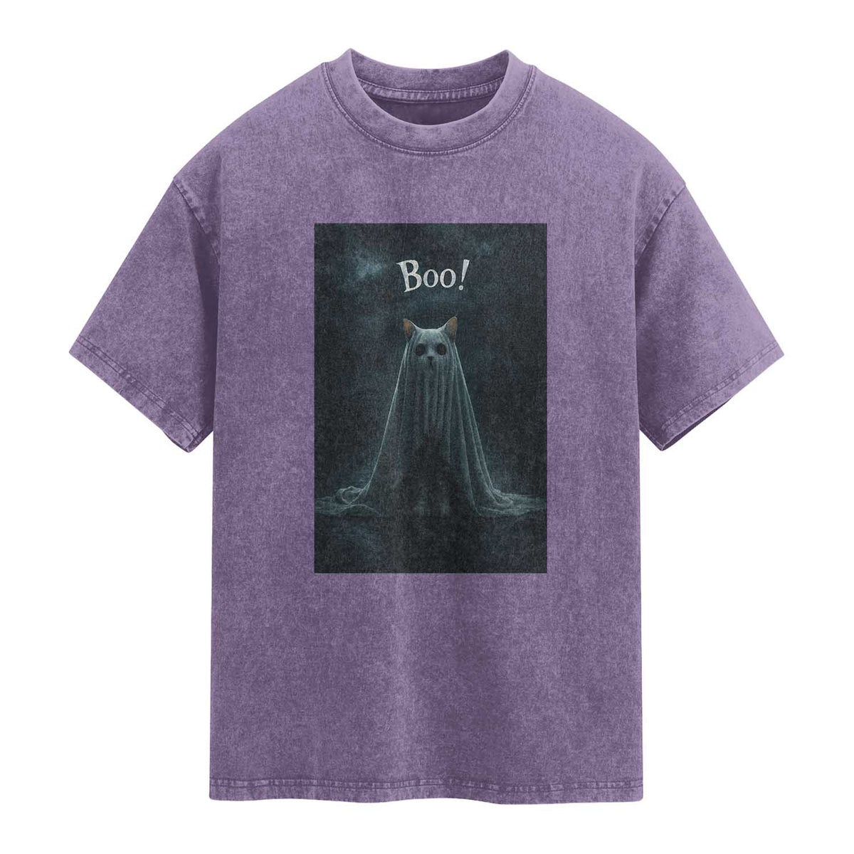 Cat Halloween Washed Cotton T-Shirt Spooky Season Ghost Kitten Haunted Mansion