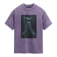 Cat Halloween Washed Cotton T-Shirt Spooky Season Ghost Kitten Haunted Mansion