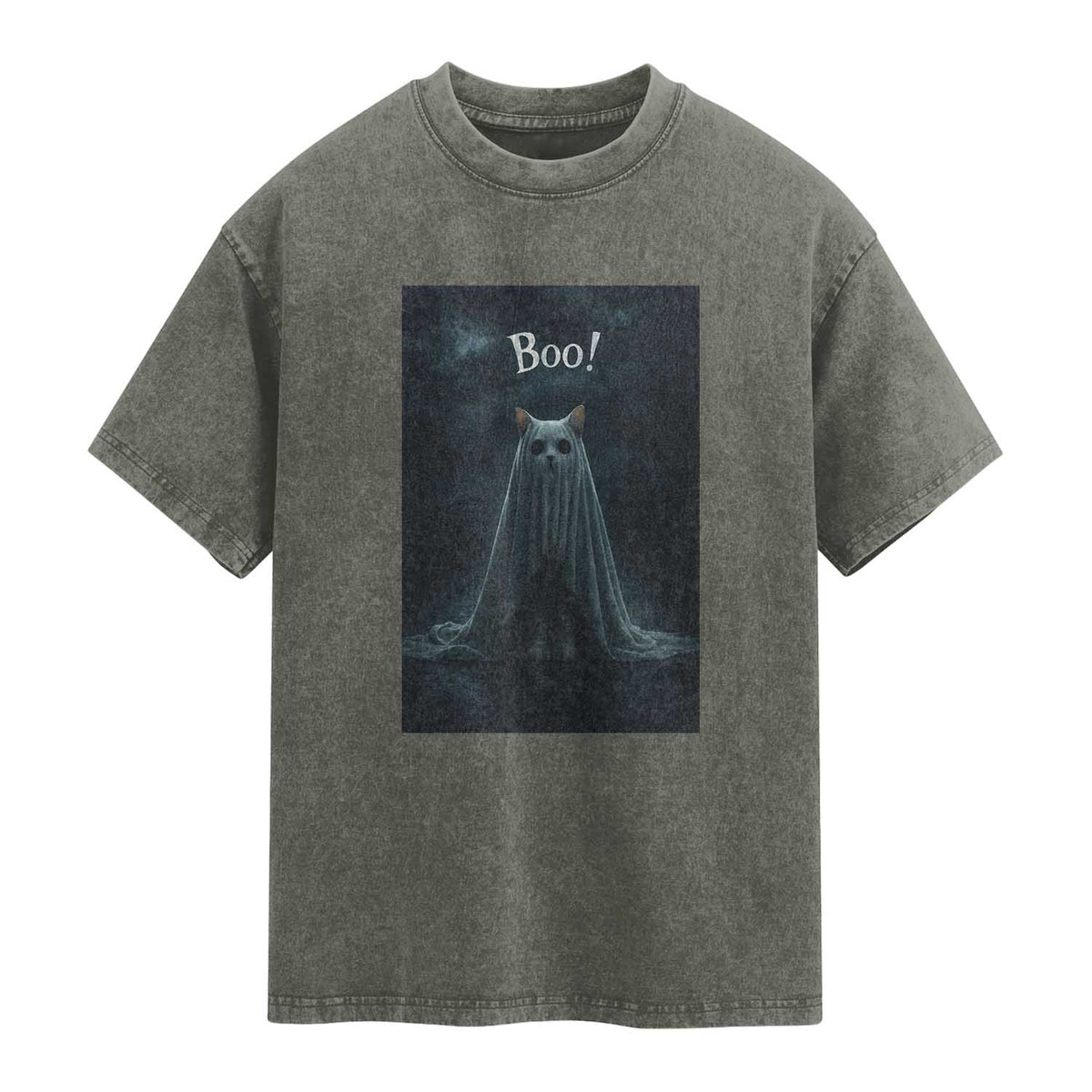 Cat Halloween Washed Cotton T-Shirt Spooky Season Ghost Kitten Haunted Mansion