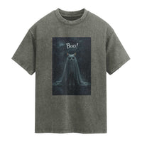 Cat Halloween Washed Cotton T-Shirt Spooky Season Ghost Kitten Haunted Mansion