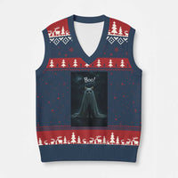 Cat Halloween V-Neck Knit Sweater Vest Spooky Season Ghost Kitten Haunted Mansion - Wonder Print Shop