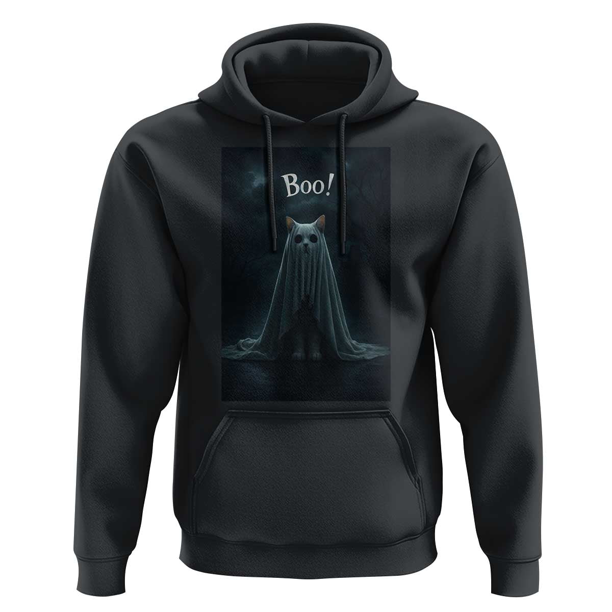 Cat Halloween Hoodie Spooky Season Ghost Kitten Haunted Mansion - Wonder Print Shop