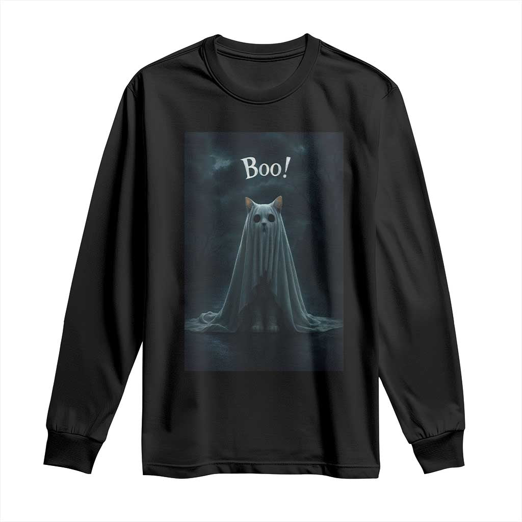 Cat Halloween Long Sleeve Shirt Spooky Season Ghost Kitten Haunted Mansion - Wonder Print Shop