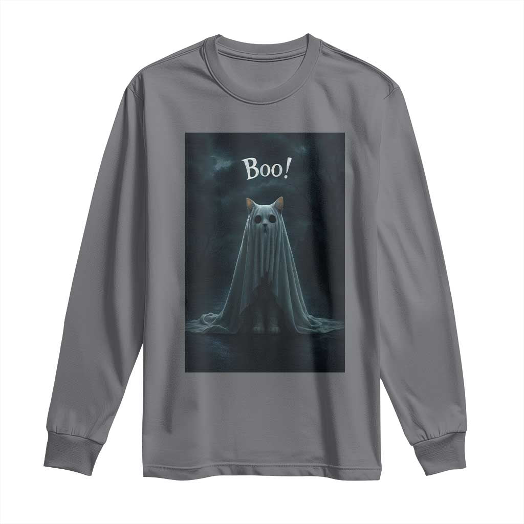Cat Halloween Long Sleeve Shirt Spooky Season Ghost Kitten Haunted Mansion - Wonder Print Shop