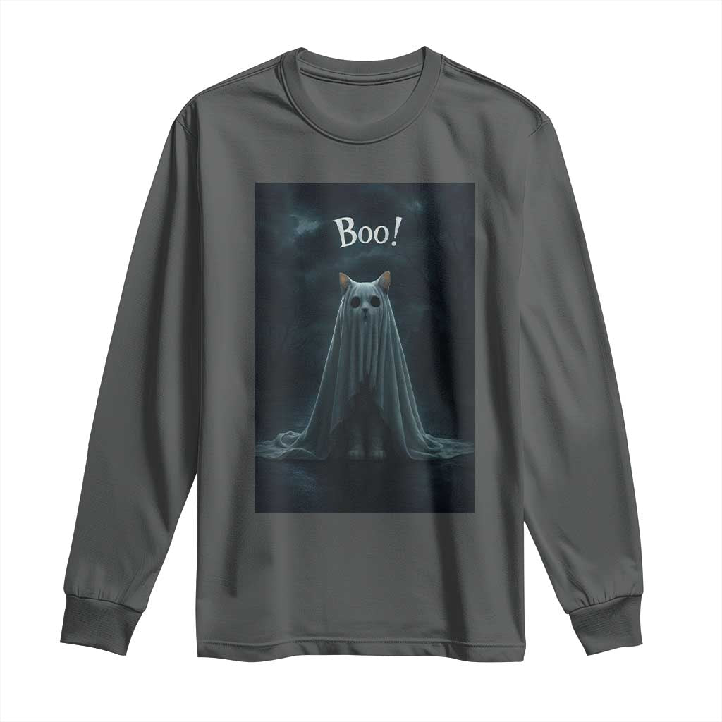 Cat Halloween Long Sleeve Shirt Spooky Season Ghost Kitten Haunted Mansion - Wonder Print Shop