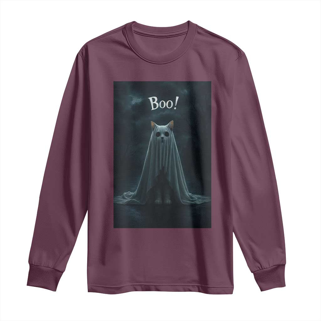 Cat Halloween Long Sleeve Shirt Spooky Season Ghost Kitten Haunted Mansion - Wonder Print Shop
