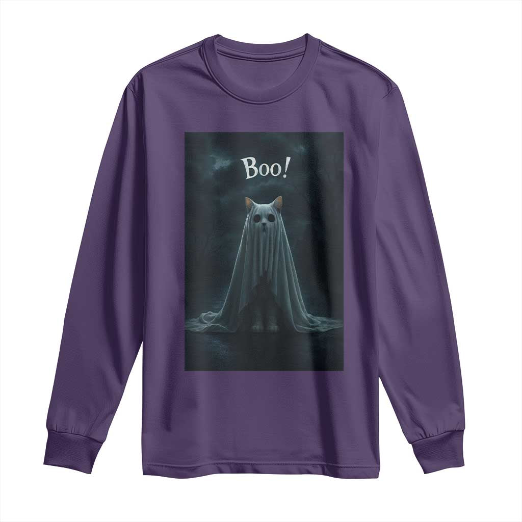 Cat Halloween Long Sleeve Shirt Spooky Season Ghost Kitten Haunted Mansion - Wonder Print Shop