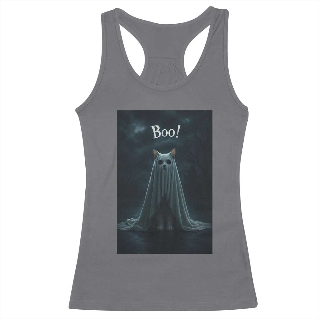Cat Halloween Racerback Tank Top Spooky Season Ghost Kitten Haunted Mansion - Wonder Print Shop