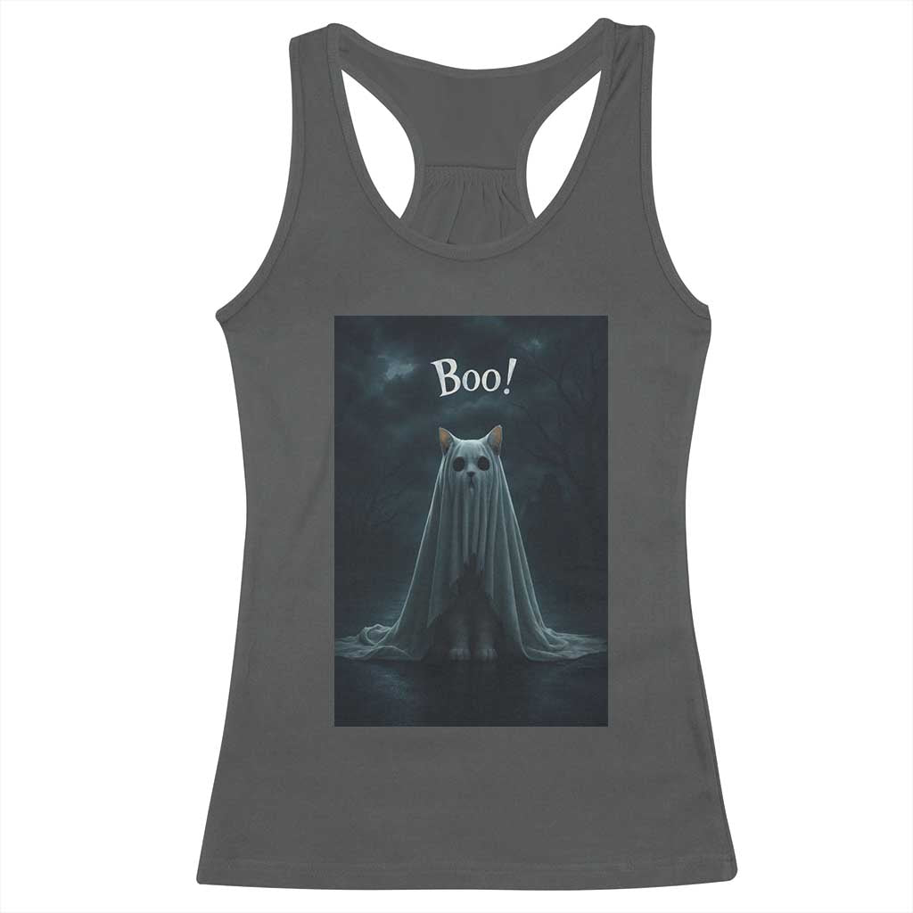 Cat Halloween Racerback Tank Top Spooky Season Ghost Kitten Haunted Mansion - Wonder Print Shop