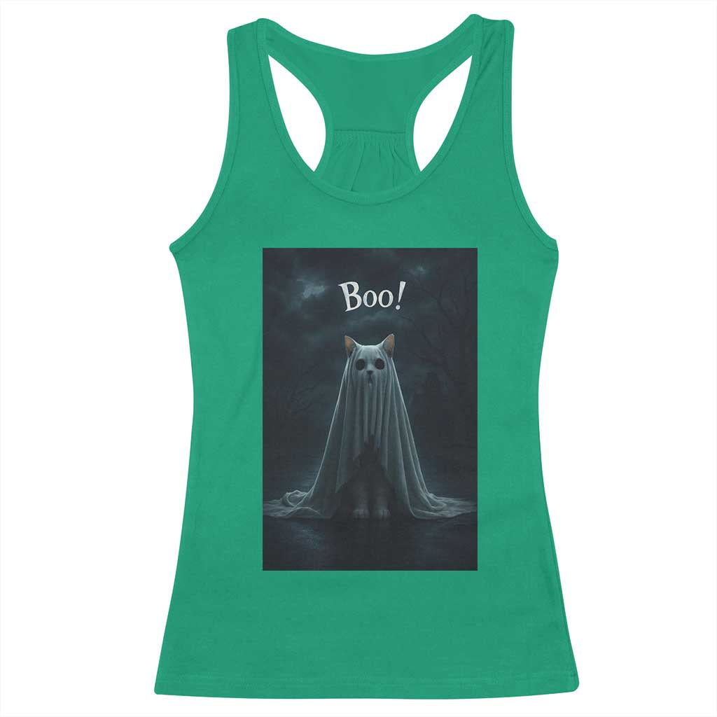 Cat Halloween Racerback Tank Top Spooky Season Ghost Kitten Haunted Mansion - Wonder Print Shop
