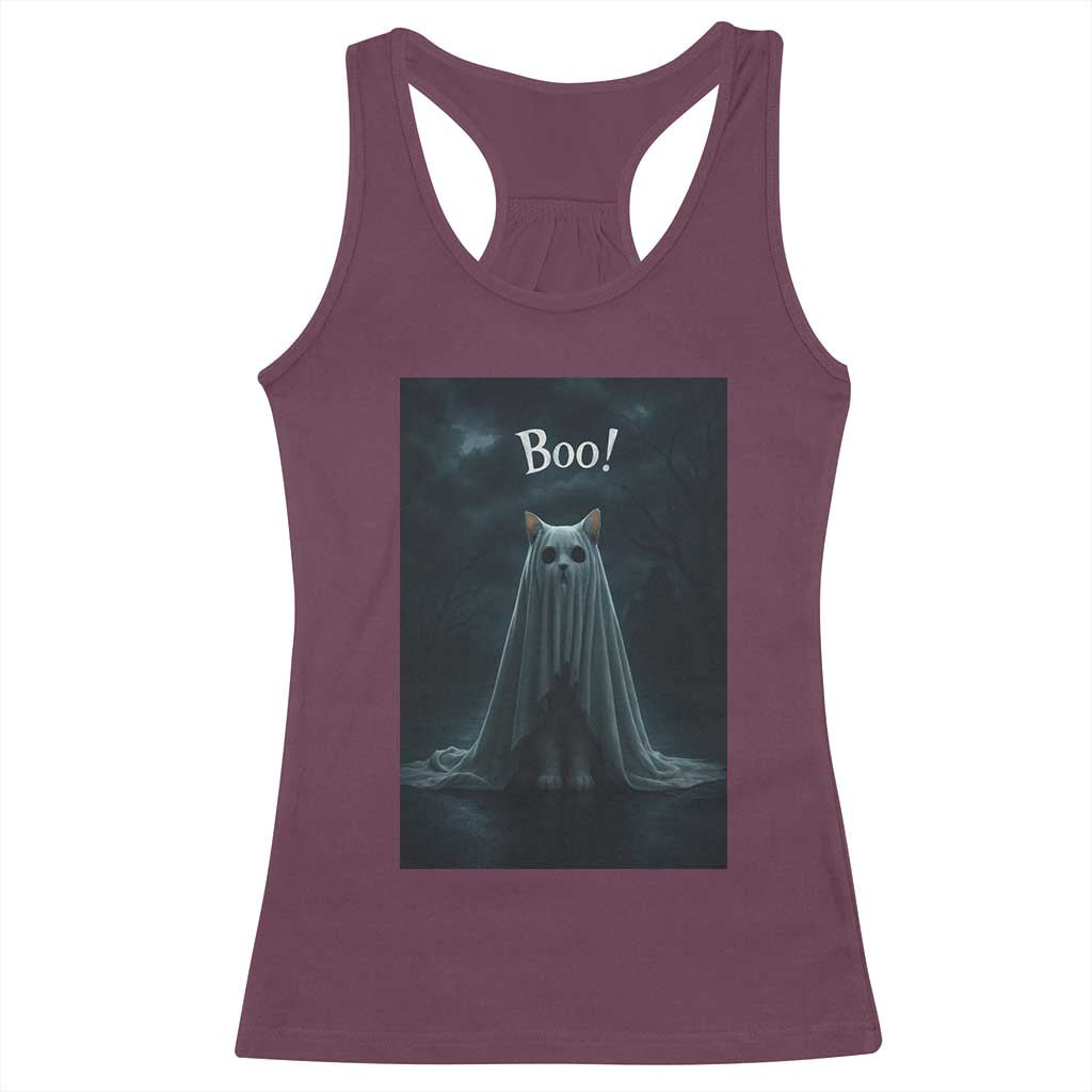 Cat Halloween Racerback Tank Top Spooky Season Ghost Kitten Haunted Mansion - Wonder Print Shop