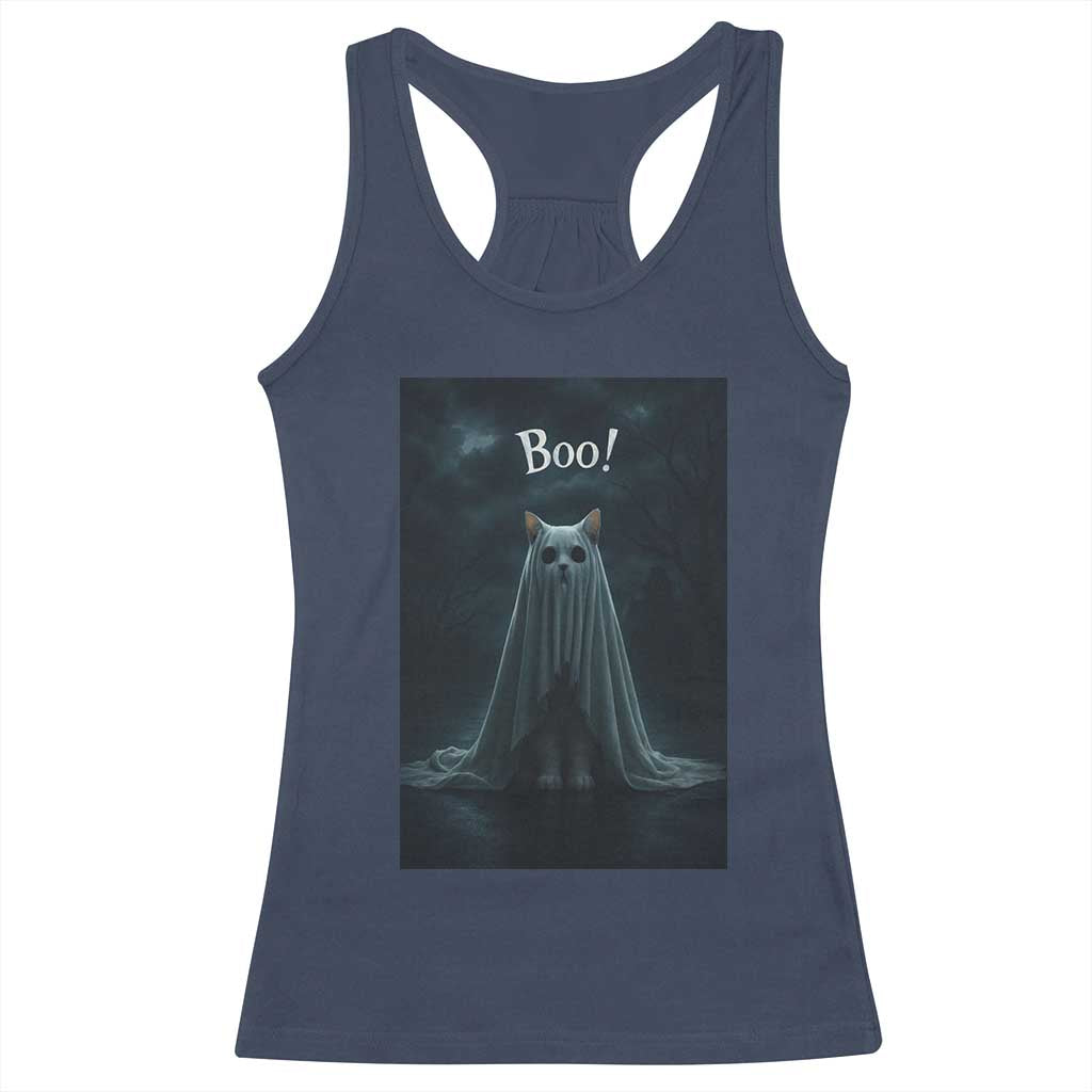 Cat Halloween Racerback Tank Top Spooky Season Ghost Kitten Haunted Mansion - Wonder Print Shop