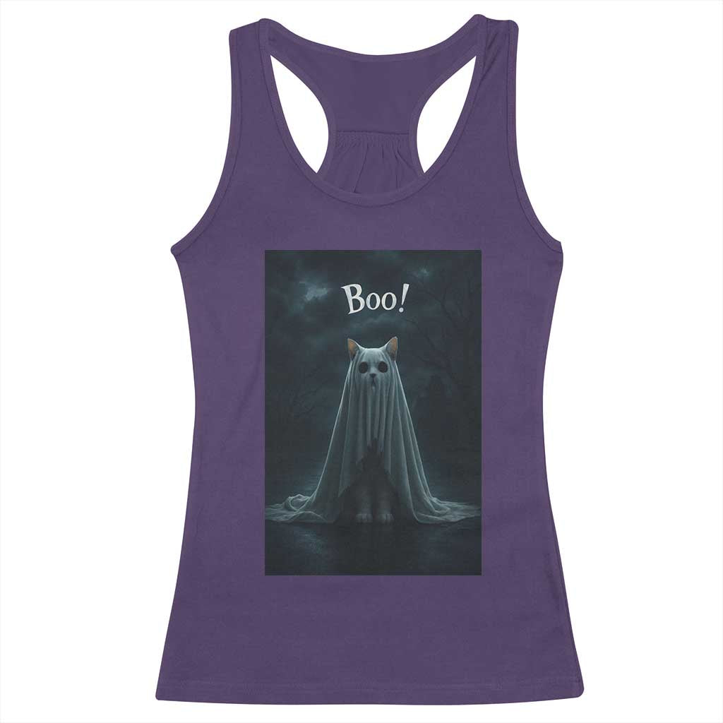 Cat Halloween Racerback Tank Top Spooky Season Ghost Kitten Haunted Mansion - Wonder Print Shop